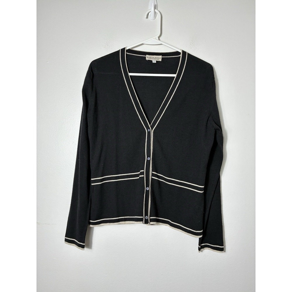 BLAIR DELMONICO Made In England 100%‎ Pure New Wool Cardigan Sz M Black Preppy
